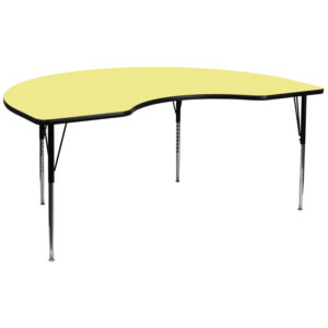 Wholesale 48''W x 96''L Kidney Yellow Thermal Laminate Activity Table - Standard Height Adjustable Legs
