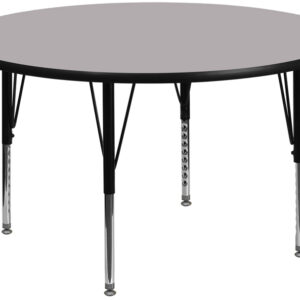 Wholesale 60'' Round Grey Thermal Laminate Activity Table - Height Adjustable Short Legs