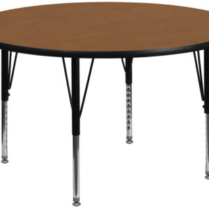 Wholesale 60'' Round Oak Thermal Laminate Activity Table - Height Adjustable Short Legs