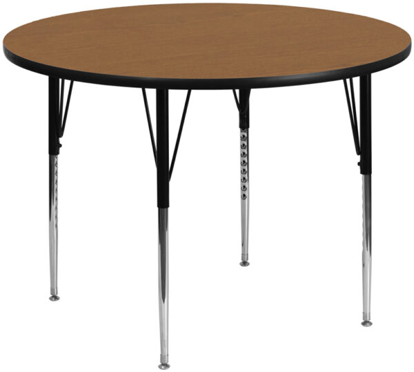 Wholesale 60'' Round Oak Thermal Laminate Activity Table - Standard Height Adjustable Legs