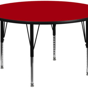 Wholesale 60'' Round Red Thermal Laminate Activity Table - Height Adjustable Short Legs