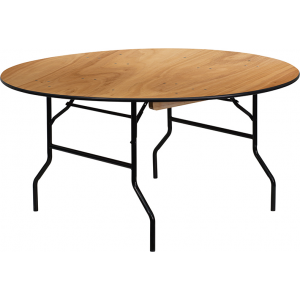 Wholesale 60'' Round Wood Folding Banquet Table with Clear Coated Finished Top