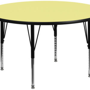Wholesale 60'' Round Yellow Thermal Laminate Activity Table - Height Adjustable Short Legs