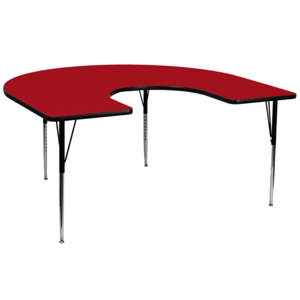 Wholesale 60''W x 66''L Horseshoe Red Thermal Laminate Activity Table - Standard Height Adjustable Legs