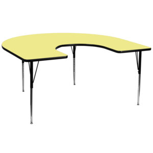 Wholesale 60''W x 66''L Horseshoe Yellow Thermal Laminate Activity Table - Standard Height Adjustable Legs