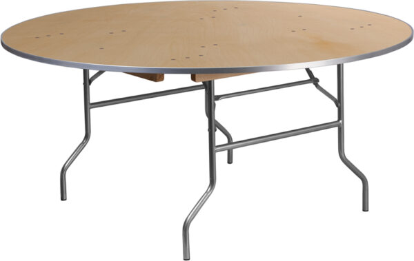 Wholesale 66'' Round HEAVY DUTY Birchwood Folding Banquet Table with METAL Edges