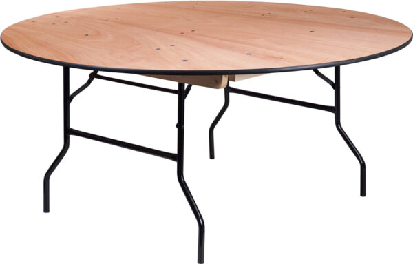 Wholesale 66'' Round Wood Folding Banquet Table with Clear Coated Finished Top