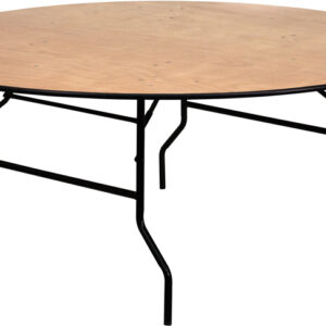 Wholesale 72'' Round Wood Folding Banquet Table with Clear Coated Finished Top