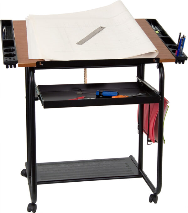 Wholesale Adjustable Drawing and Drafting Table with Black Frame and Dual Wheel Casters