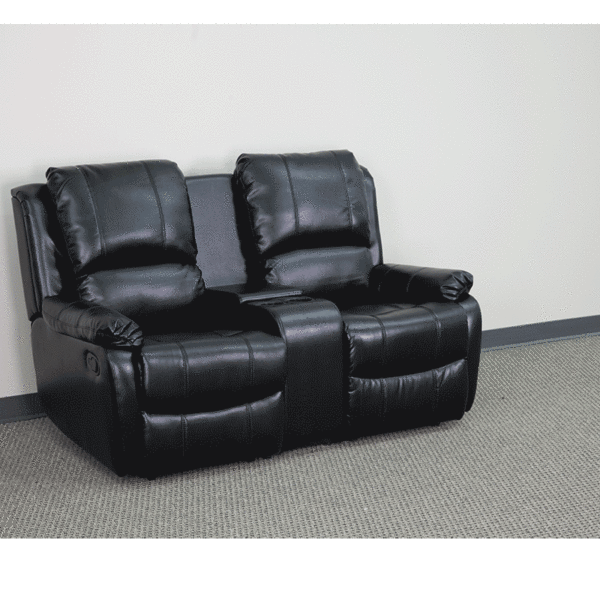 Contemporary Theater Seating Black Leather Theater - 2 Seat