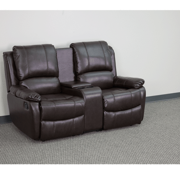Allure Series 2 Seat Reclining Pillow, Leather Recliner With Cup Holder