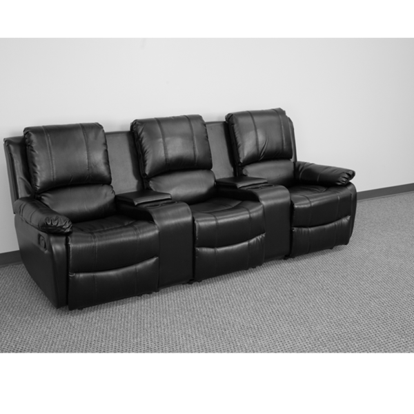 Contemporary Theater Seating Black Leather Theater - 3 Seat