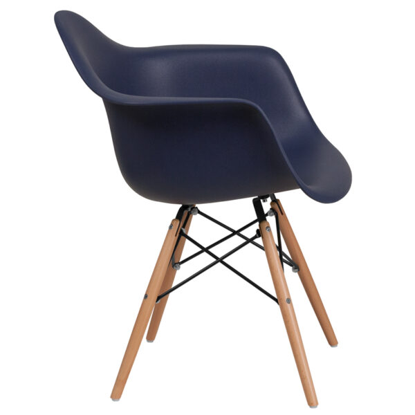 Lowest Price Alonza Series Navy Plastic Chair with Wooden Legs