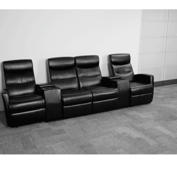 Contemporary Theater Seating Black Leather Theater - 4 Seat