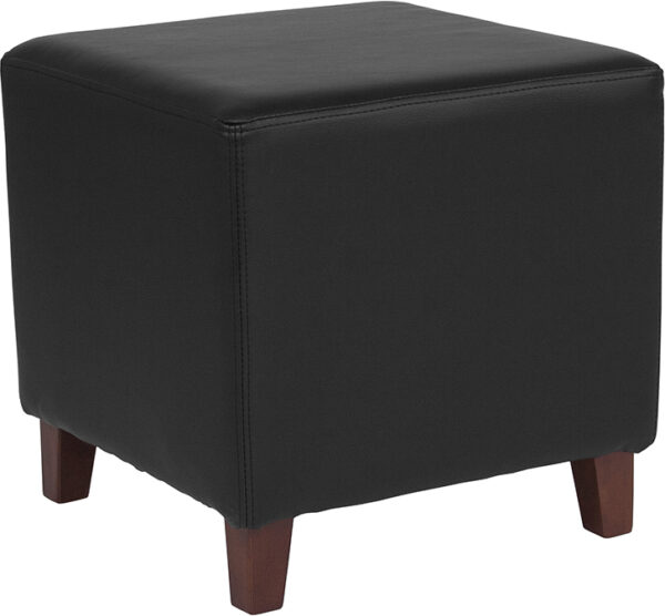 Wholesale Ascalon Upholstered Ottoman Pouf in Black Leather