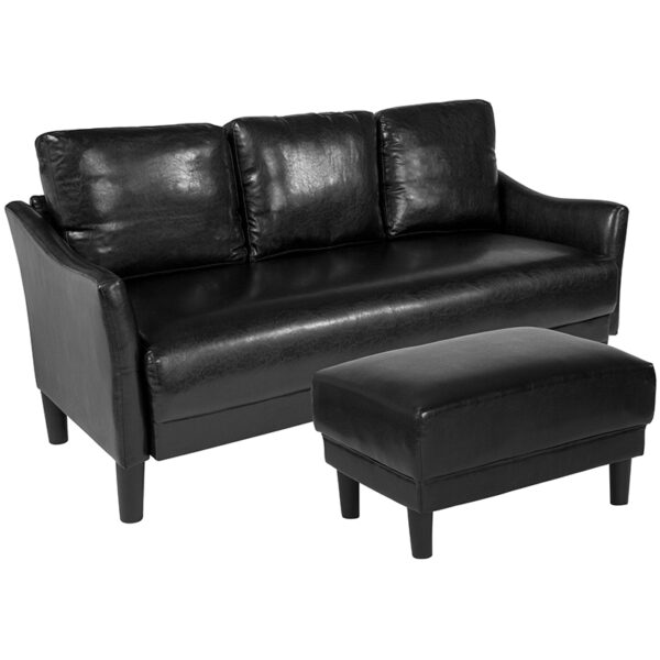 Wholesale Asti Upholstered Sofa and Ottoman in Black Leather