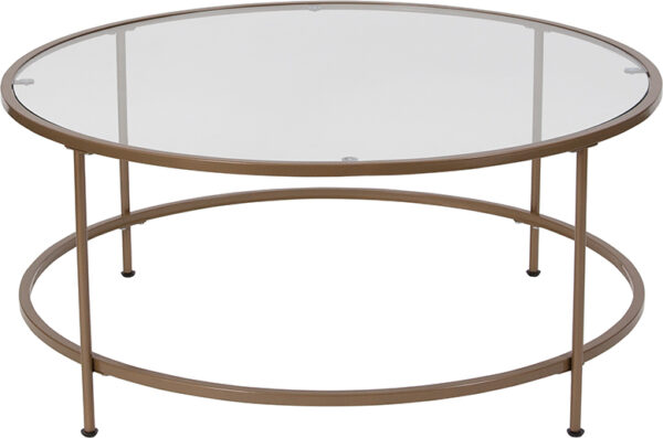 Wholesale Astoria Collection Glass Coffee Table with Matte Gold Frame