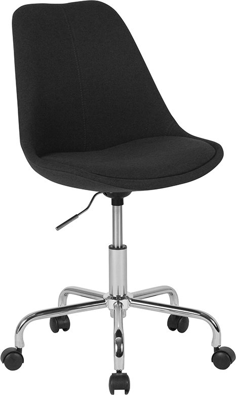 Wholesale Aurora Series Mid-Back Black Fabric Task Office Chair with Pneumatic Lift and Chrome Base