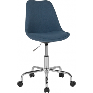 Wholesale Aurora Series Mid-Back Blue Fabric Task Office Chair with Pneumatic Lift and Chrome Base