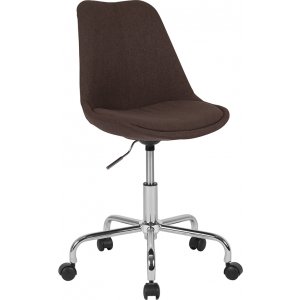 Wholesale Aurora Series Mid-Back Brown Fabric Task Office Chair with Pneumatic Lift and Chrome Base