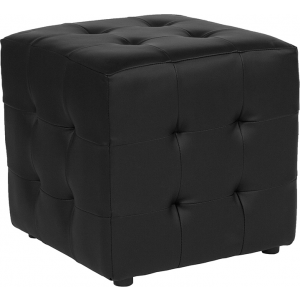 Wholesale Avendale Tufted Upholstered Ottoman Pouf in Black Leather