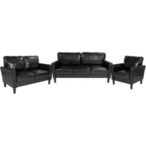 Wholesale Bari 3 Piece Upholstered Set in Black Leather