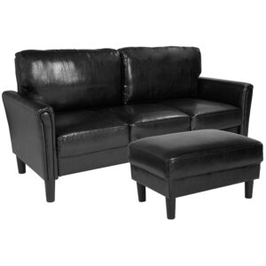 Wholesale Bari Upholstered Sofa and Ottoman in Black Leather
