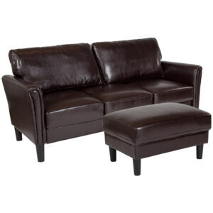 Wholesale Bari Upholstered Sofa and Ottoman in Brown Leather