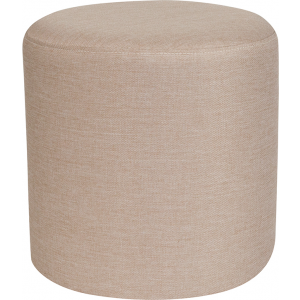 Wholesale Barrington Upholstered Round Ottoman Pouf in Beige Fabric