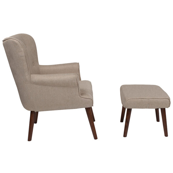 Lowest Price Bayton Upholstered Wingback Chair with Ottoman in Beige Fabric