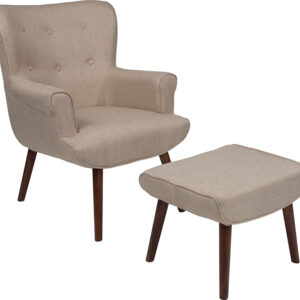 Wholesale Bayton Upholstered Wingback Chair with Ottoman in Beige Fabric