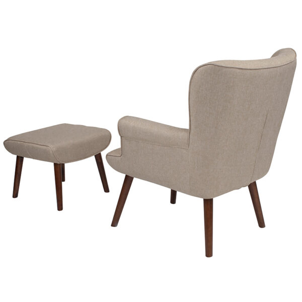 Mid-Century Style Beige Fabric Wing Chair/OTT