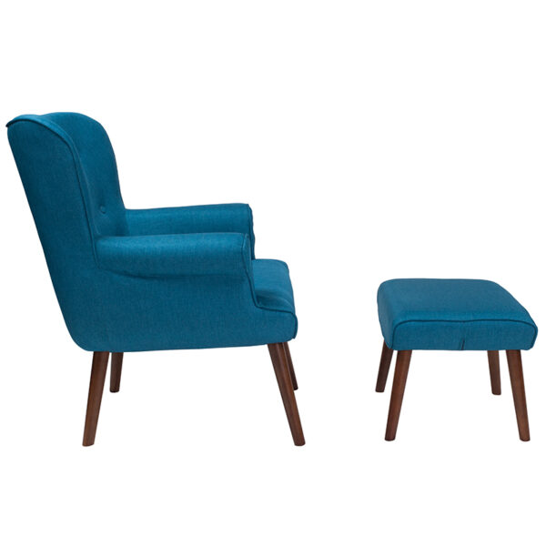 Lowest Price Bayton Upholstered Wingback Chair with Ottoman in Blue Fabric