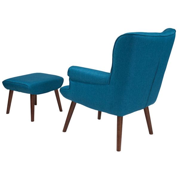 Mid-Century Style Blue Fabric Wing Chair/OTT