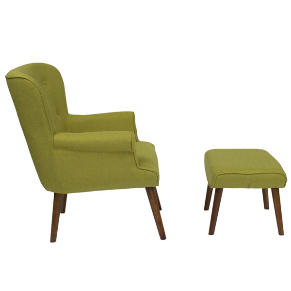 Lowest Price Bayton Upholstered Wingback Chair with Ottoman in Green Fabric