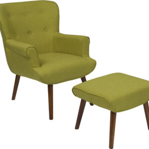 Wholesale Bayton Upholstered Wingback Chair with Ottoman in Green Fabric