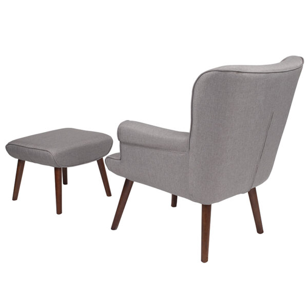 Mid-Century Style Lt Gray Fabric Wing Chair/OTT