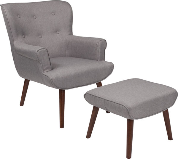 Wholesale Bayton Upholstered Wingback Chair with Ottoman in Light Gray Fabric