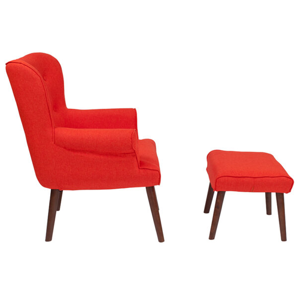 Lowest Price Bayton Upholstered Wingback Chair with Ottoman in Orange Fabric