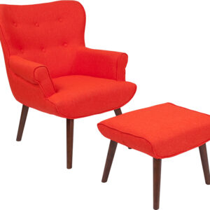 Wholesale Bayton Upholstered Wingback Chair with Ottoman in Orange Fabric