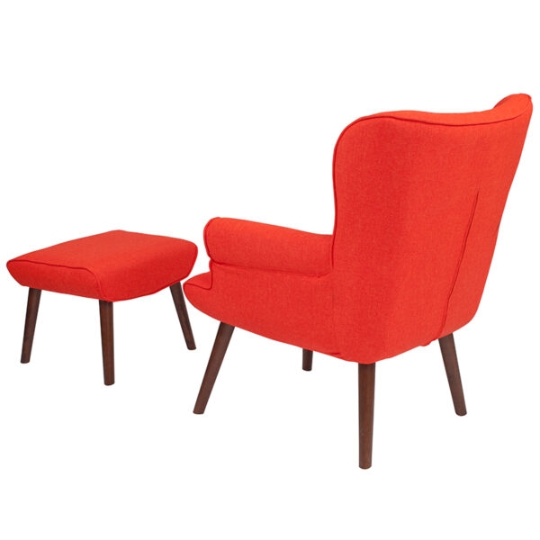 Mid-Century Style Orange Fabric Wing Chair/OTT