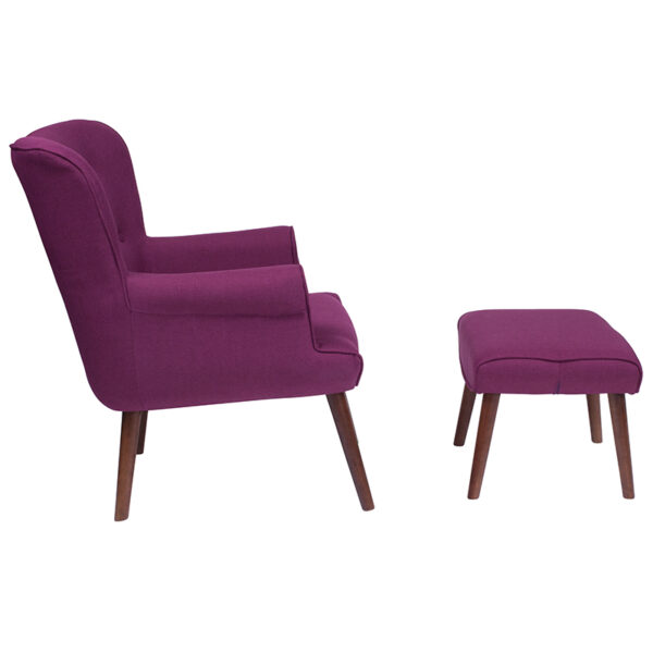 Lowest Price Bayton Upholstered Wingback Chair with Ottoman in Purple Fabric