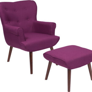 Wholesale Bayton Upholstered Wingback Chair with Ottoman in Purple Fabric