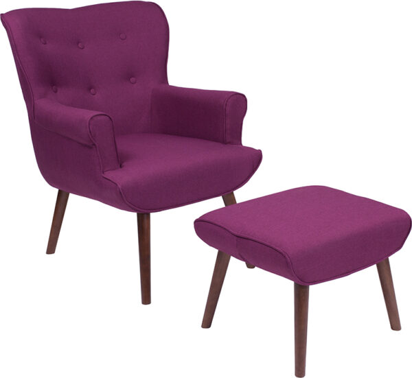 Wholesale Bayton Upholstered Wingback Chair with Ottoman in Purple Fabric
