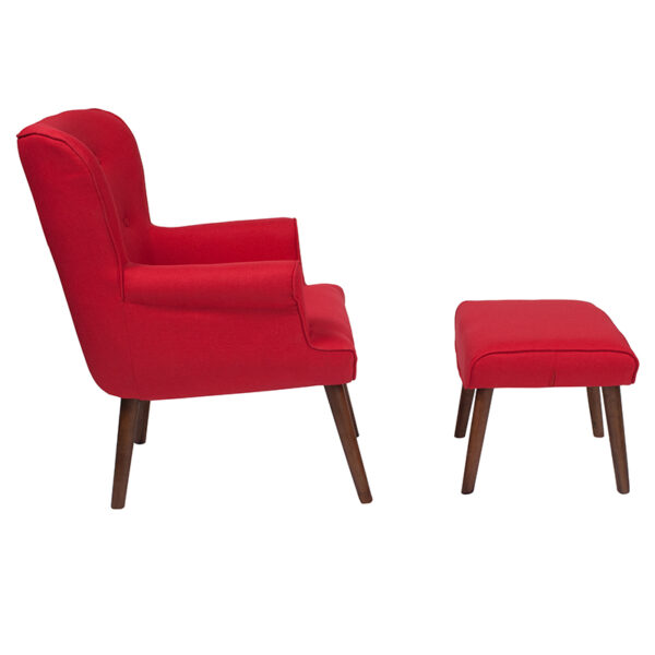Lowest Price Bayton Upholstered Wingback Chair with Ottoman in Red Fabric
