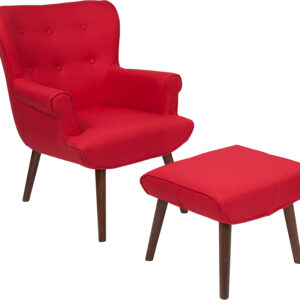 Wholesale Bayton Upholstered Wingback Chair with Ottoman in Red Fabric