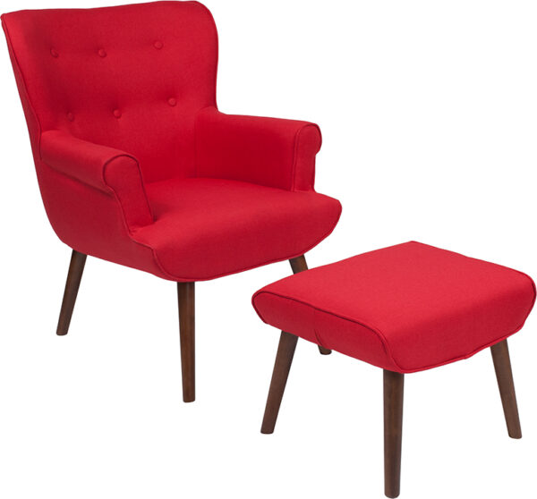 Wholesale Bayton Upholstered Wingback Chair with Ottoman in Red Fabric