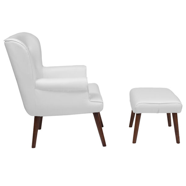 Lowest Price Bayton Upholstered Wingback Chair with Ottoman in White Leather