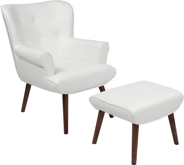 Wholesale Bayton Upholstered Wingback Chair with Ottoman in White Leather