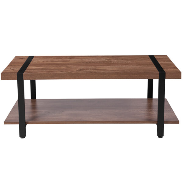 Lowest Price Beacon Hill Rustic Wood Grain Finish Coffee Table with Black Metal Legs